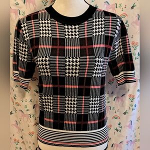 NWOT Thom Browne Black & Red Plaid FairIsle Short Sleeve Casual Cotton Top SZ M